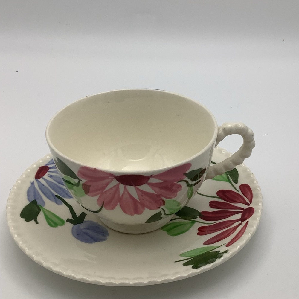 Vintage Southern Potteries Blue Ridge Hand Painted Mardi Gras Cup and Saucer